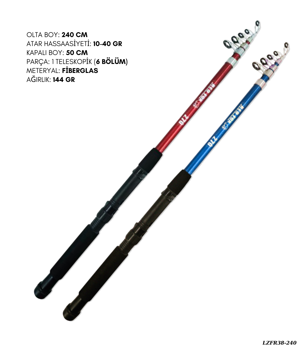 POYRAZ Teleskopik Olta Kamışı 240 Cm 144 gr Balık Olta Kamış Lzfr38-240