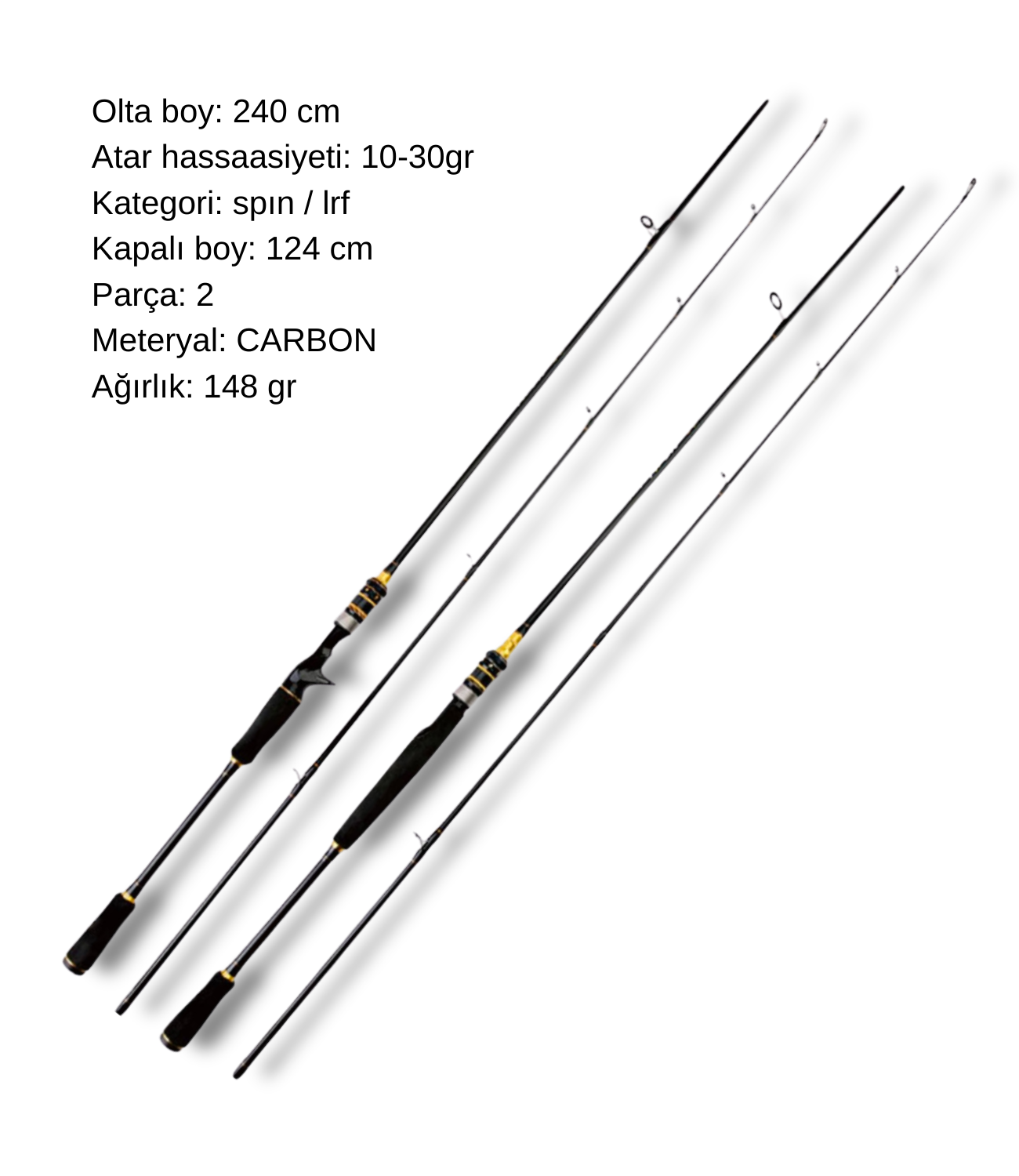 POYRAZ Lrf Spin Kamışı 2.40 Carbon Kamış 10-30 gr Atarlı Jwfr25-240