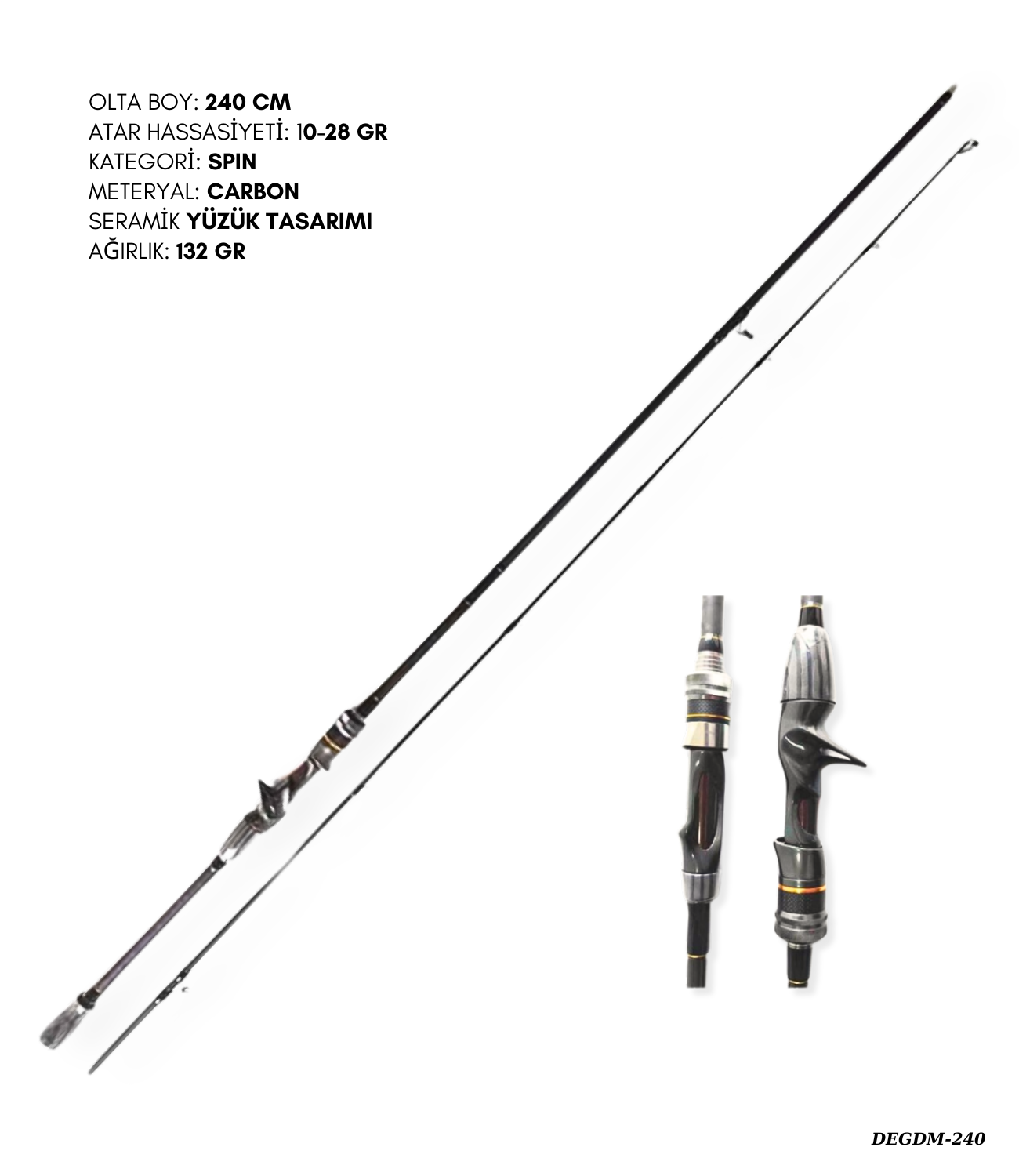 POYRAZ Spin Olta Kamışı 240cm 10-28 Gr Carbon DEGDM-240