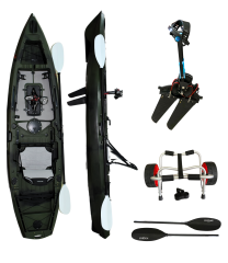 Pedallı Avcı Kanosu Profesyonel Fin Pedal Sistemi Yeşil Kano 335x88x34