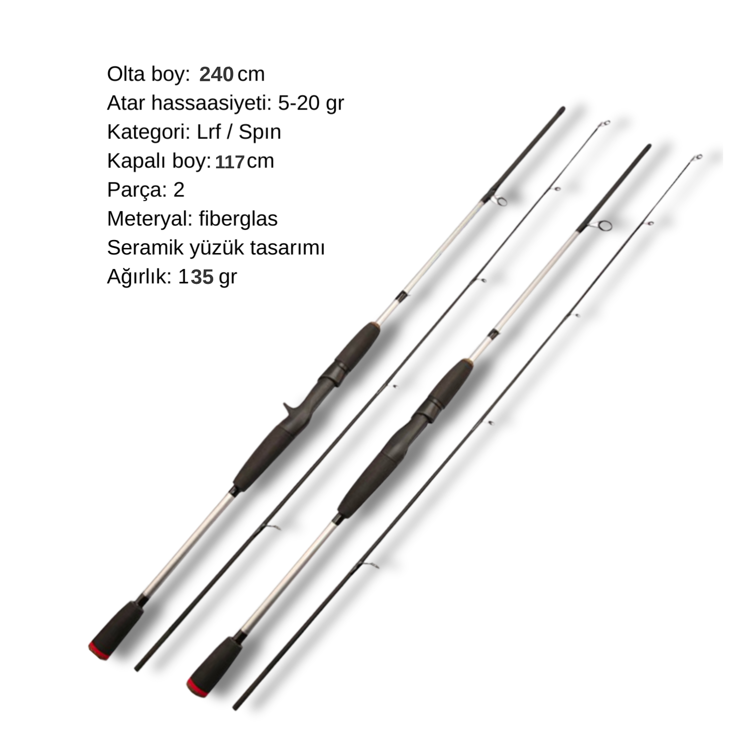 POYRAZ Lrf Spin Olta Kamışı 240 Cm 5-20 gr Seramik Yüzük Frdzbl240