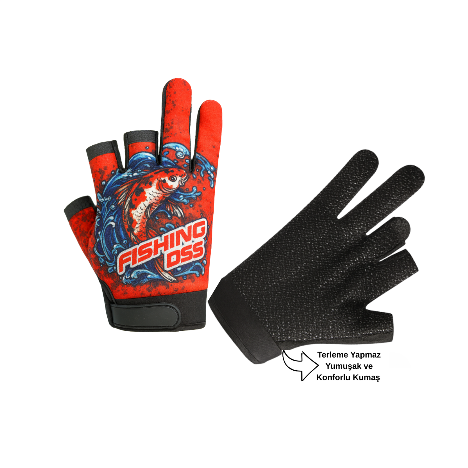 Avcılık Balıkçılık Eldiveni Sportif Avcı Eldiven Terleme Yapmaz Kırımızı Desen