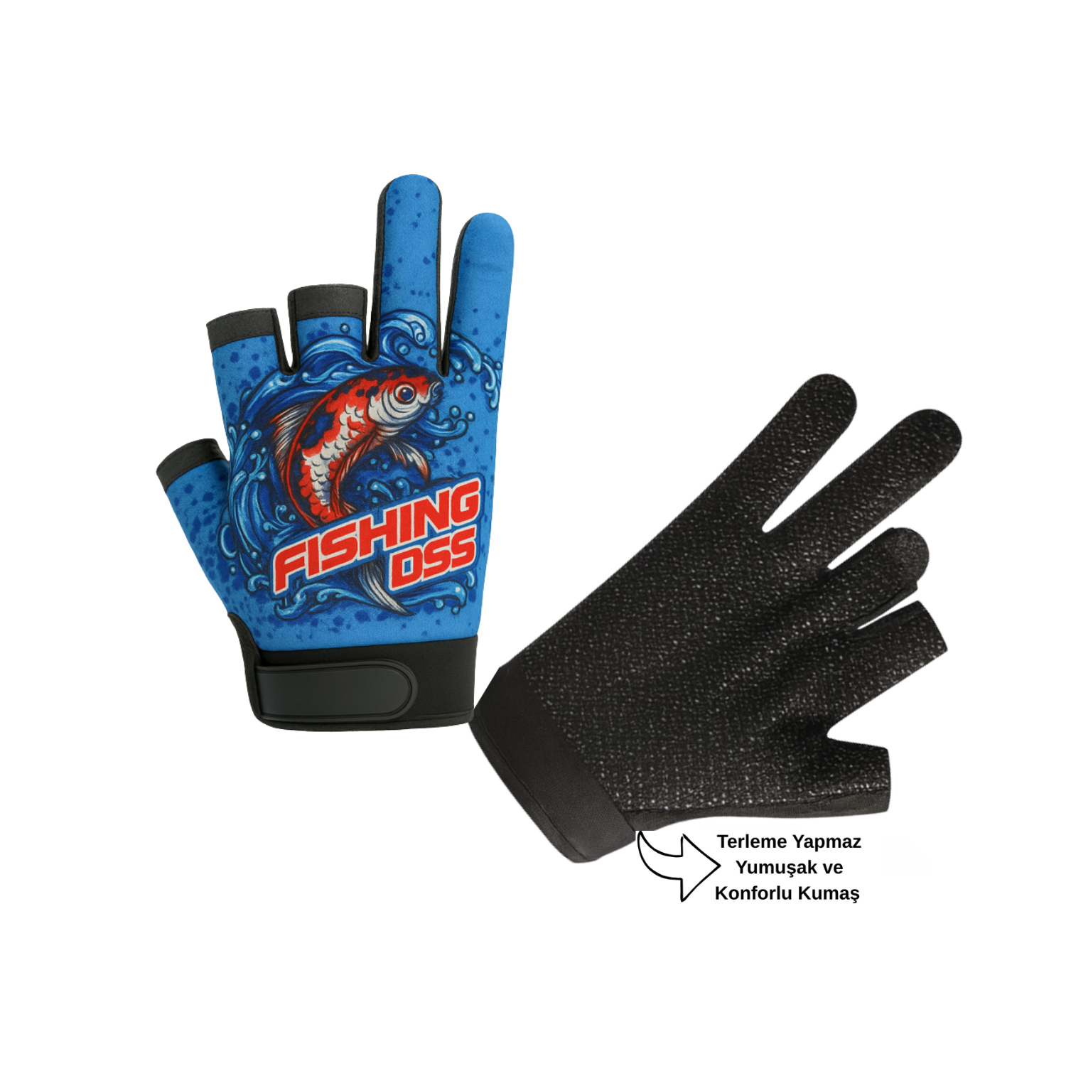 Avcılık Balıkçılık Eldiveni Sportif Avcı Eldiven Terleme Yapmaz Mavi Desen