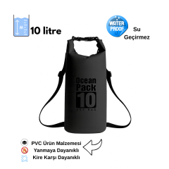 Su Geçirmez 10 LT Su Sporları Çantası Kilitli Çanta Ocean Siyah