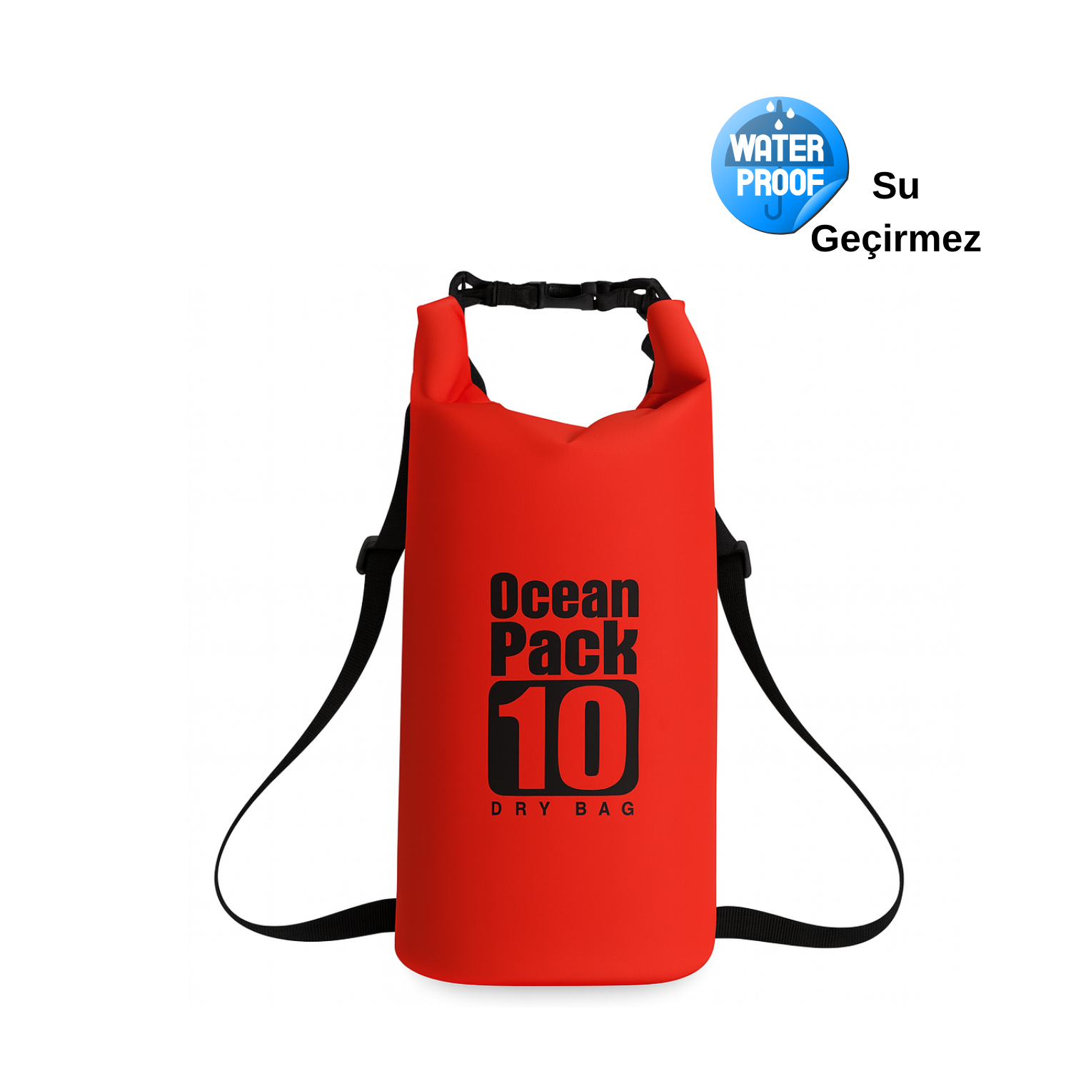 Su Geçirmez 10 LT Su Sporları Çantası Kilitli Çanta Ocean Kırmızı