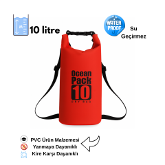 Su Geçirmez 10 LT Su Sporları Çantası Kilitli Çanta Ocean Kırmızı