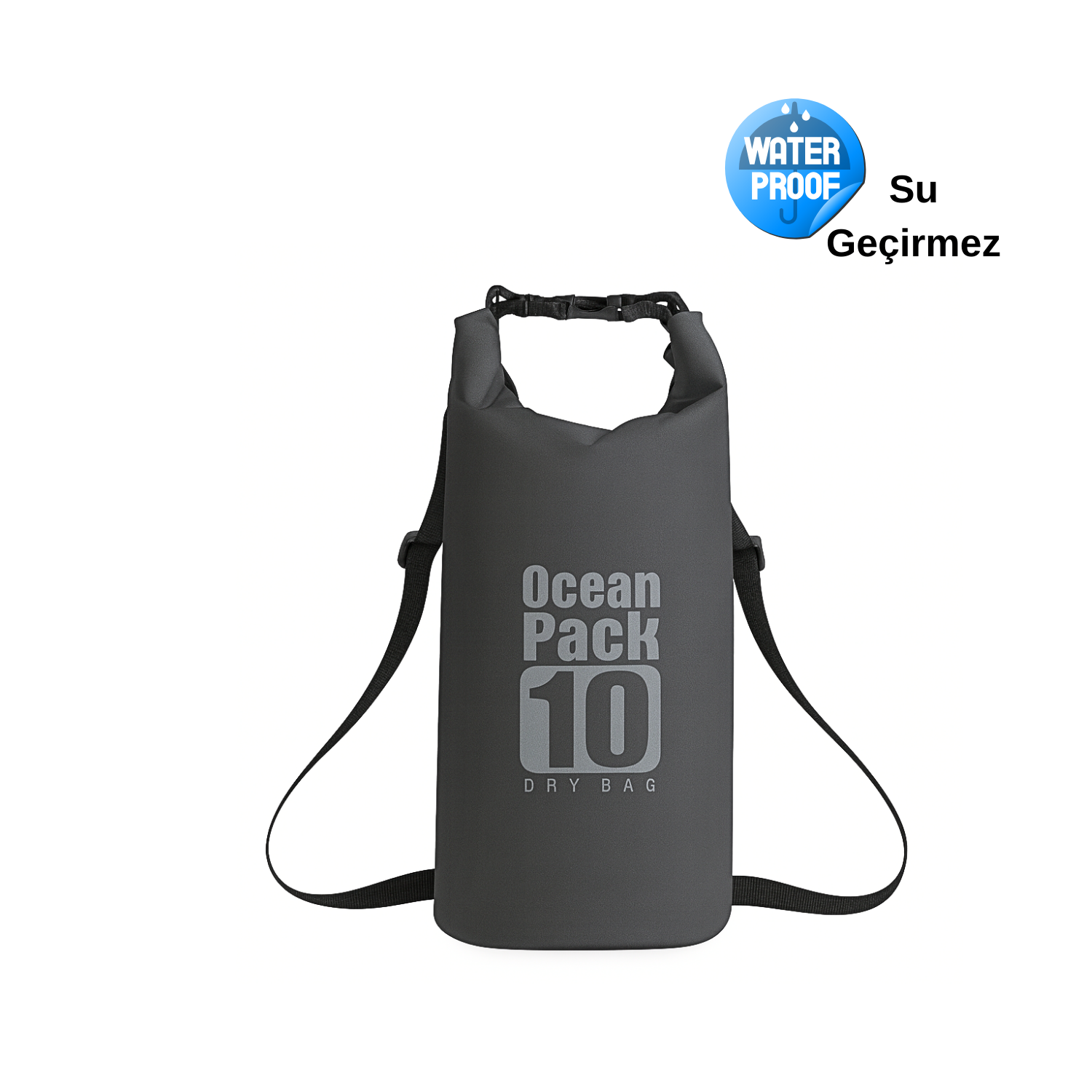 Su Geçirmez 10 LT Su Sporları Çantası Kilitli Çanta Ocean Gri