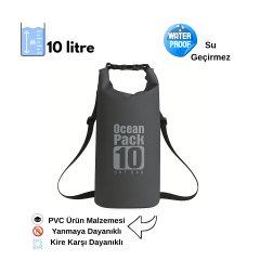 Su Geçirmez 10 LT Su Sporları Çantası Kilitli Çanta Ocean Gri