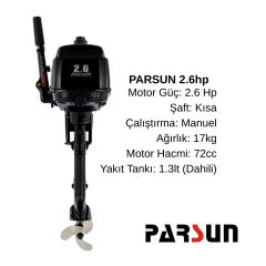 PARSUN 2,6 HP BMS KISA ŞAFT İPLİ DENİZ MOTORU F2.6BMS
