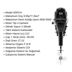 Hidea 9.9 Hp Kısa Şaft Deniz Motoru